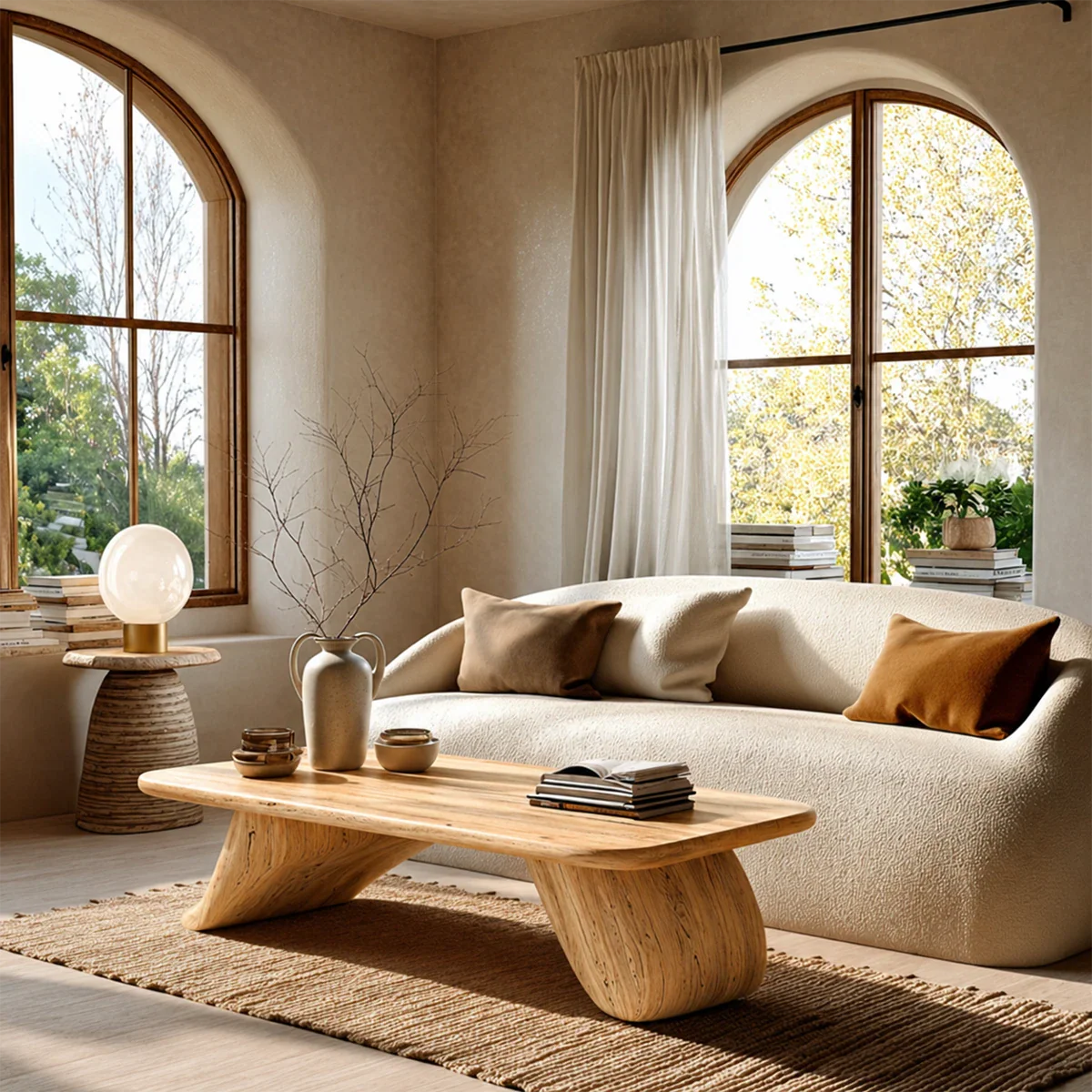 Low Wood Coffee Table with Sculpted Base – Minimal Center Table for Modern Interiors - ArborisWood - 7
