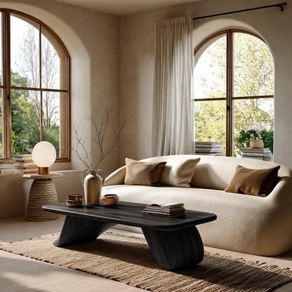 Low Wood Coffee Table with Sculpted Base – Minimal Center Table for Modern Interiors - ArborisWood - 8
