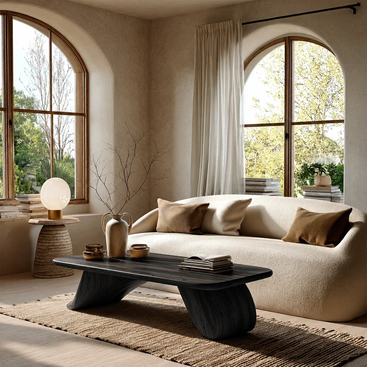 Low Wood Coffee Table with Sculpted Base – Minimal Center Table for Modern Interiors - Arboriswood - 8