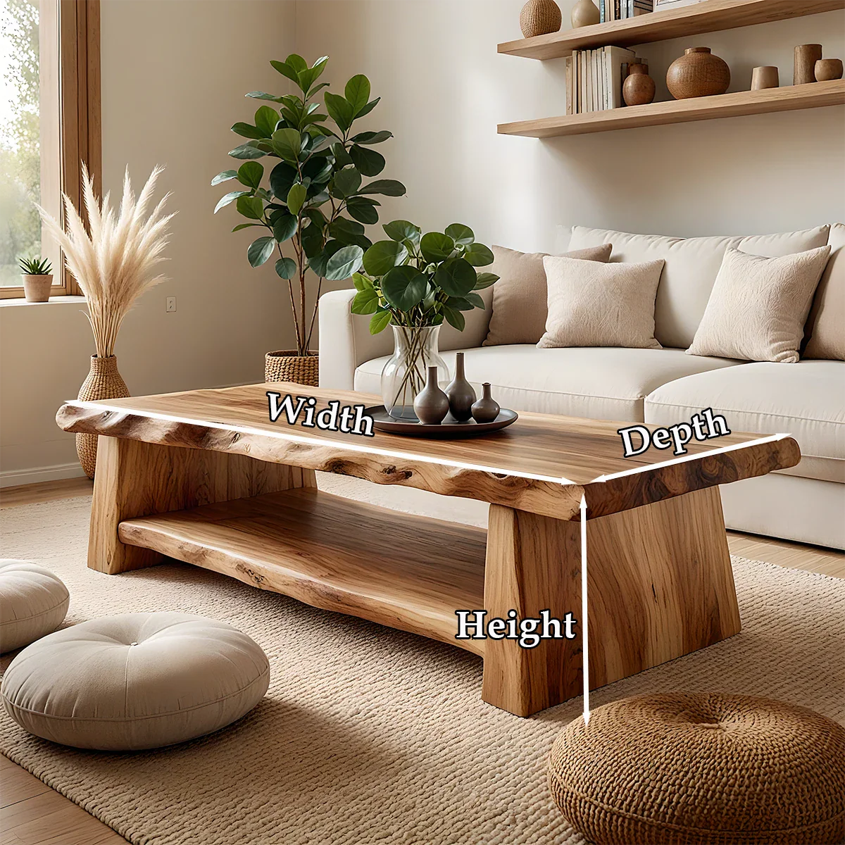 Luxury Coffee Table with Shelf – Solid Wood Minimalist Living Room Table - ArborisWood - 10