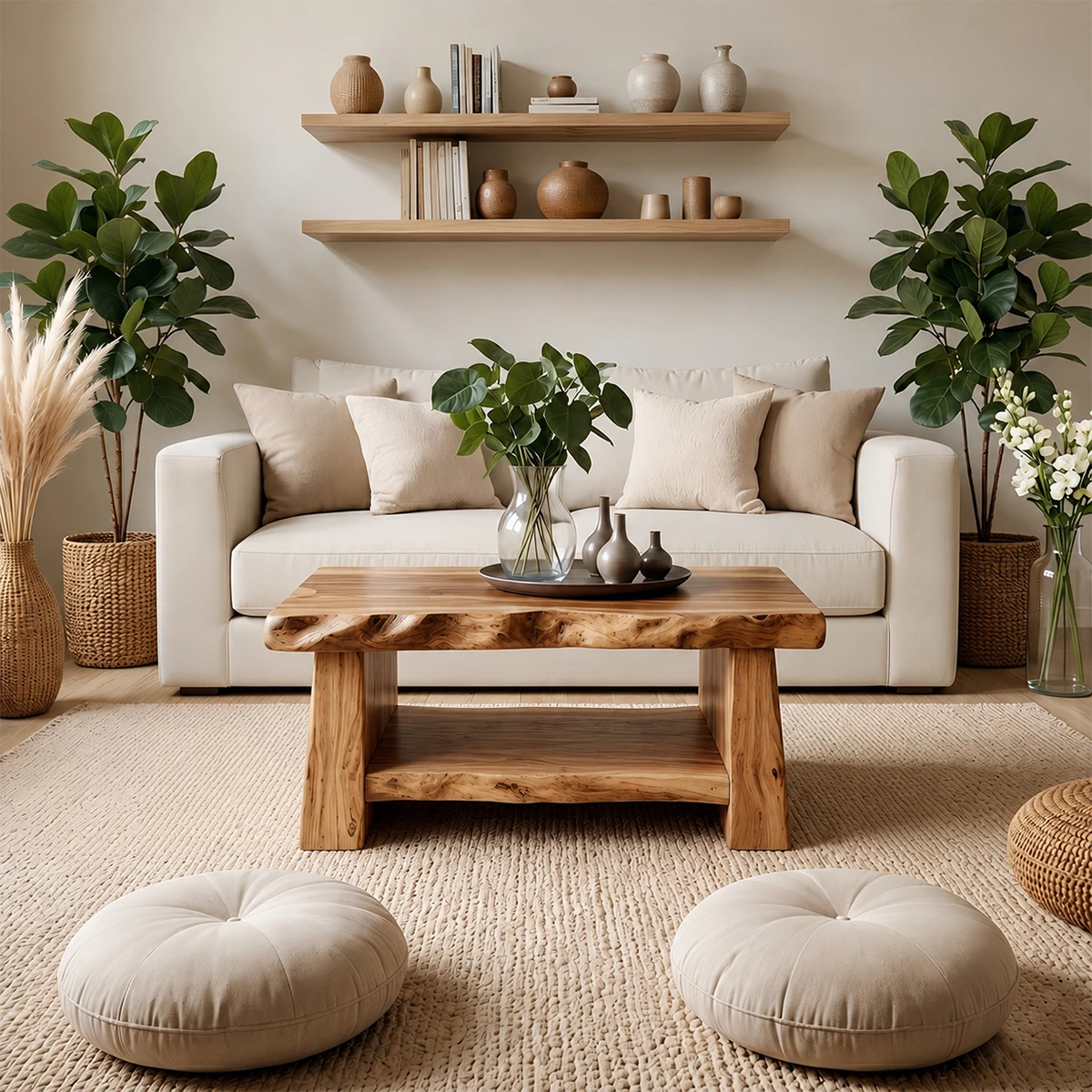 Luxury Coffee Table with Shelf – Solid Wood Minimalist Living Room Table - ArborisWood - 11