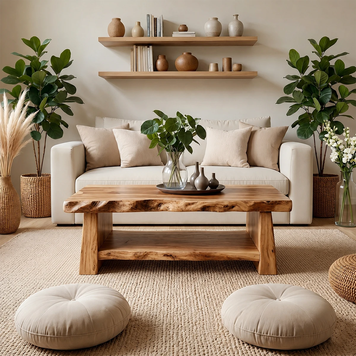 Luxury Coffee Table with Shelf – Solid Wood Minimalist Living Room Table - ArborisWood - 12