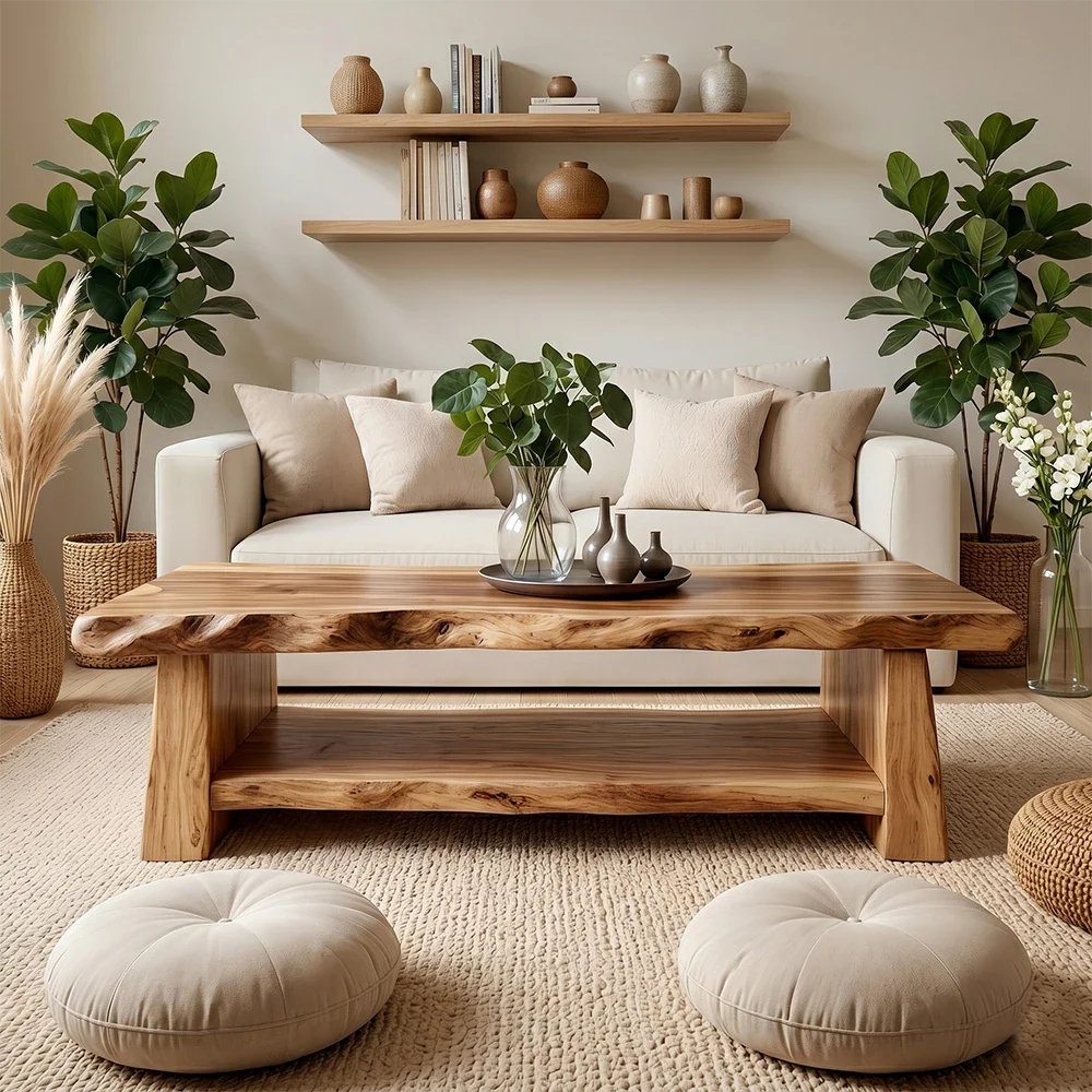 Luxury Coffee Table with Shelf – Solid Wood Minimalist Living Room Table - ArborisWood - 3