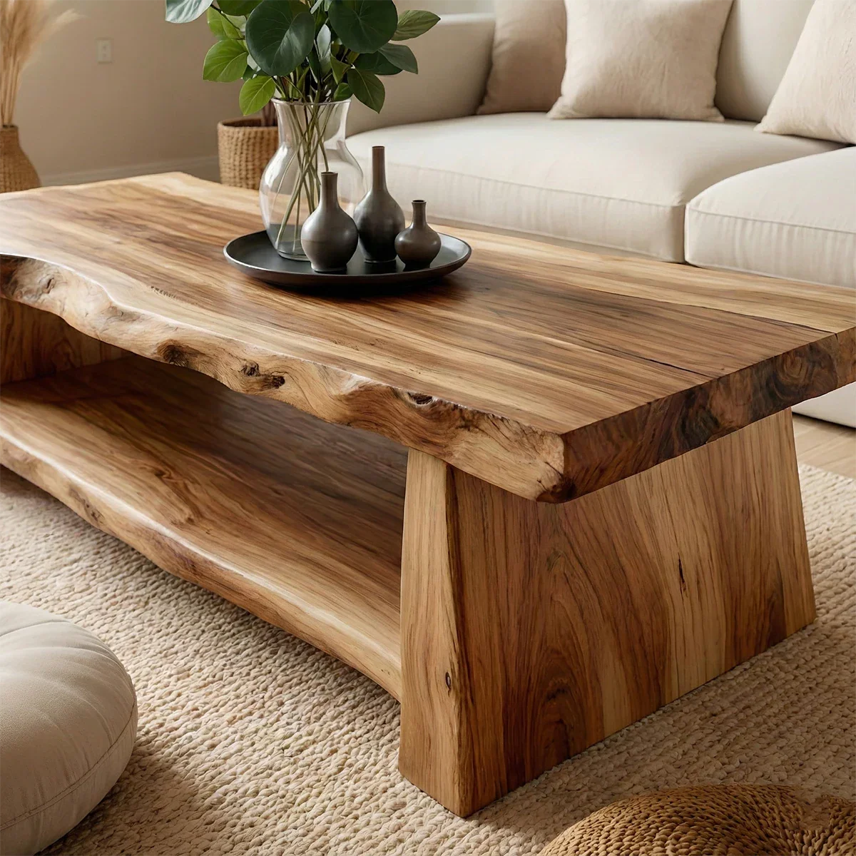 Luxury Coffee Table with Shelf – Solid Wood Minimalist Living Room Table - ArborisWood - 4
