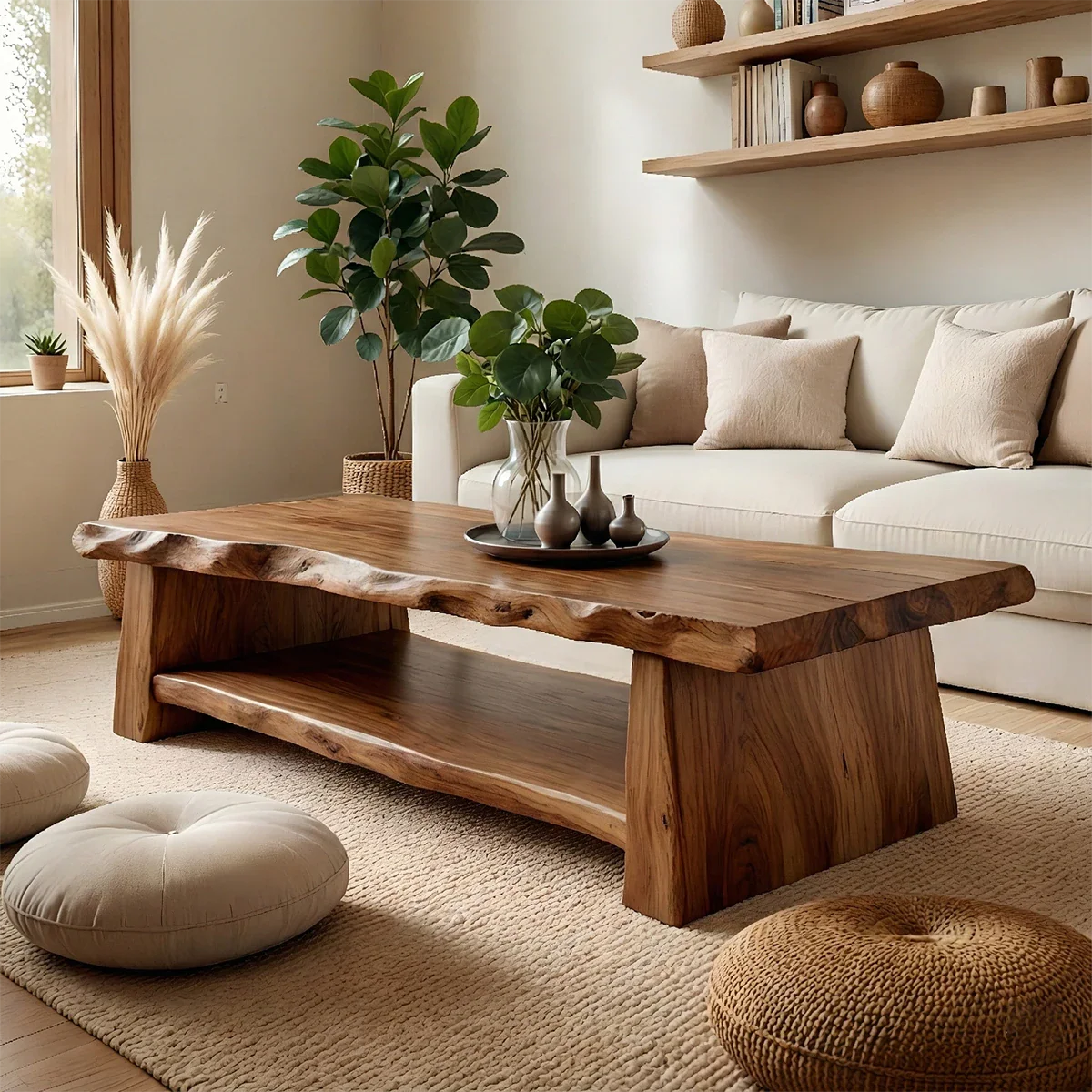 Luxury Coffee Table with Shelf – Solid Wood Minimalist Living Room Table - ArborisWood - 6