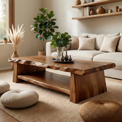 Luxury Coffee Table with Shelf – Solid Wood Minimalist Living Room Table - ArborisWood - 6
