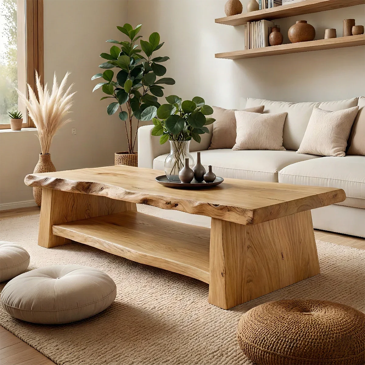 Luxury Coffee Table with Shelf – Solid Wood Minimalist Living Room Table - ArborisWood - 7