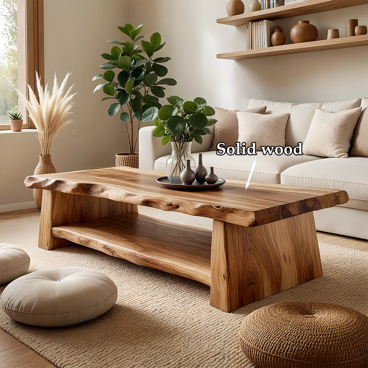 Luxury Coffee Table with Shelf – Solid Wood Minimalist Living Room Table - ArborisWood - 9