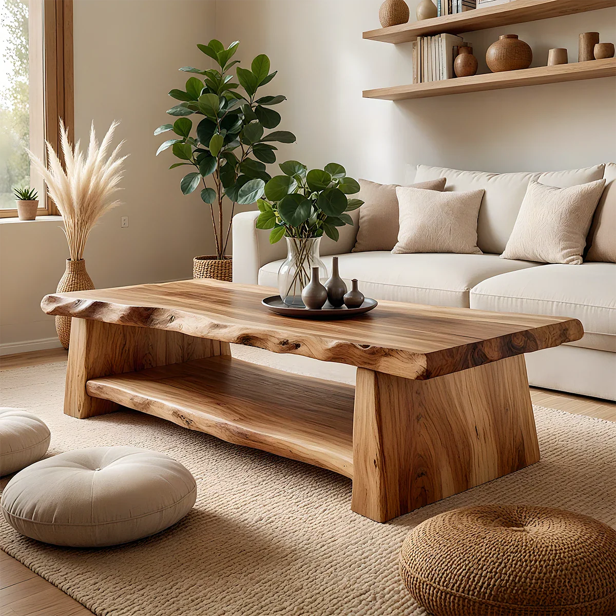 Luxury Coffee Table with Shelf – Solid Wood Minimalist Living Room Table - ArborisWood