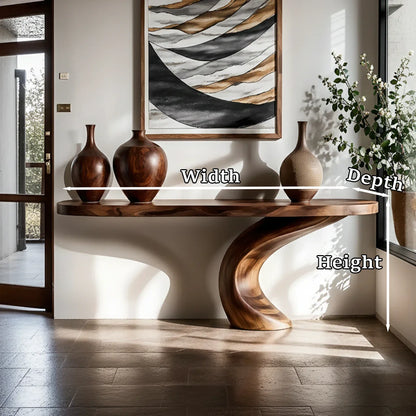Luxury Sculptural Console Table Natural Solid Wood Entryway Curved Base - ArborisWood - 11