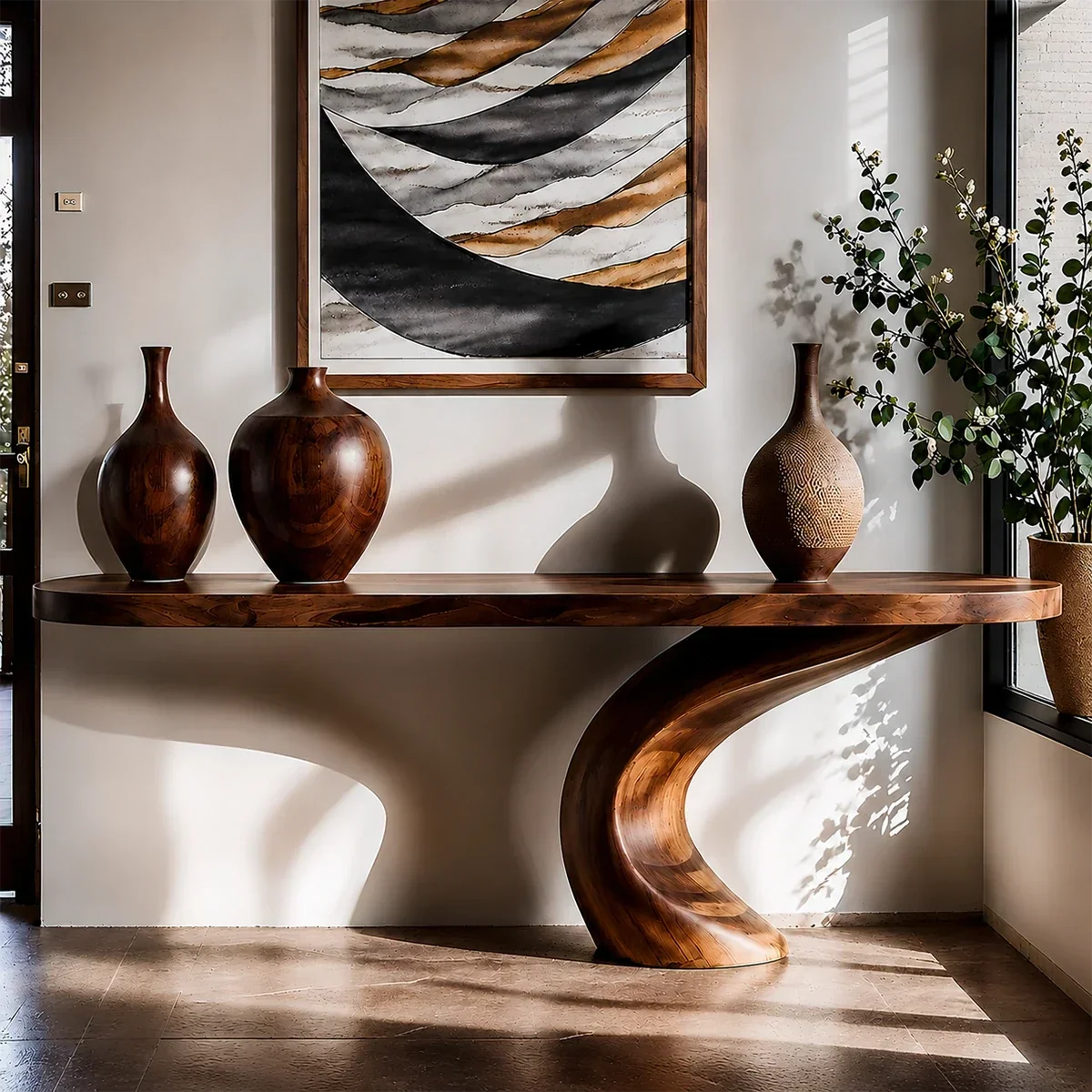 Luxury Sculptural Console Table Natural Solid Wood Entryway Curved Base - Arboriswood - 15