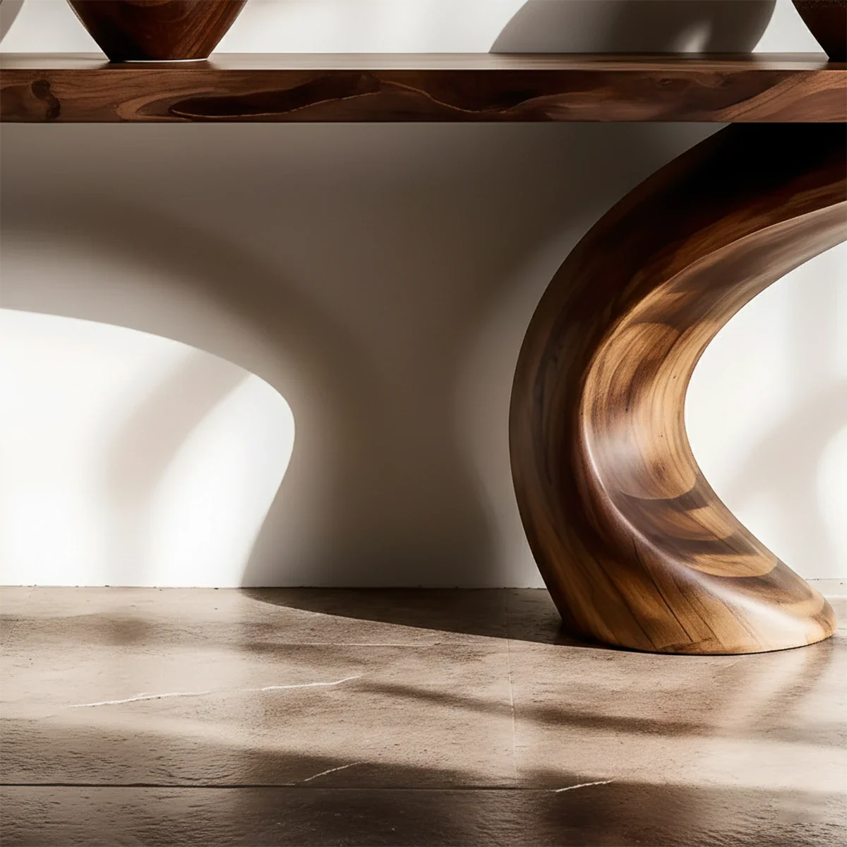 Luxury Sculptural Console Table Natural Solid Wood Entryway Curved Base - ArborisWood - 4