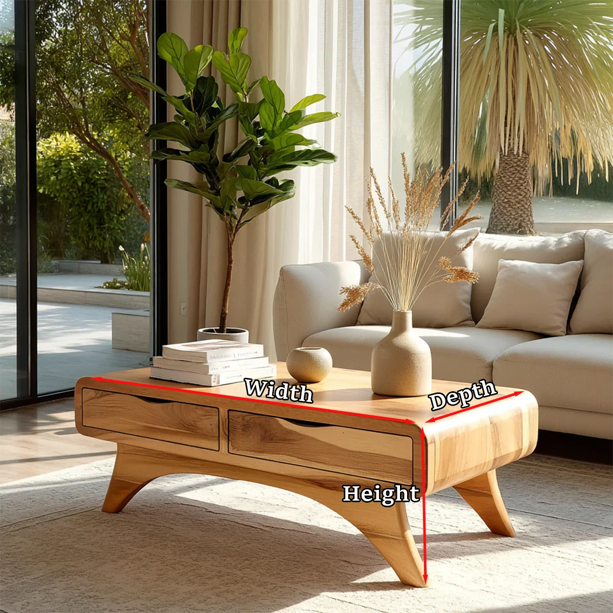 Designer coffee table with built-in storage and raised structure for everyday living use