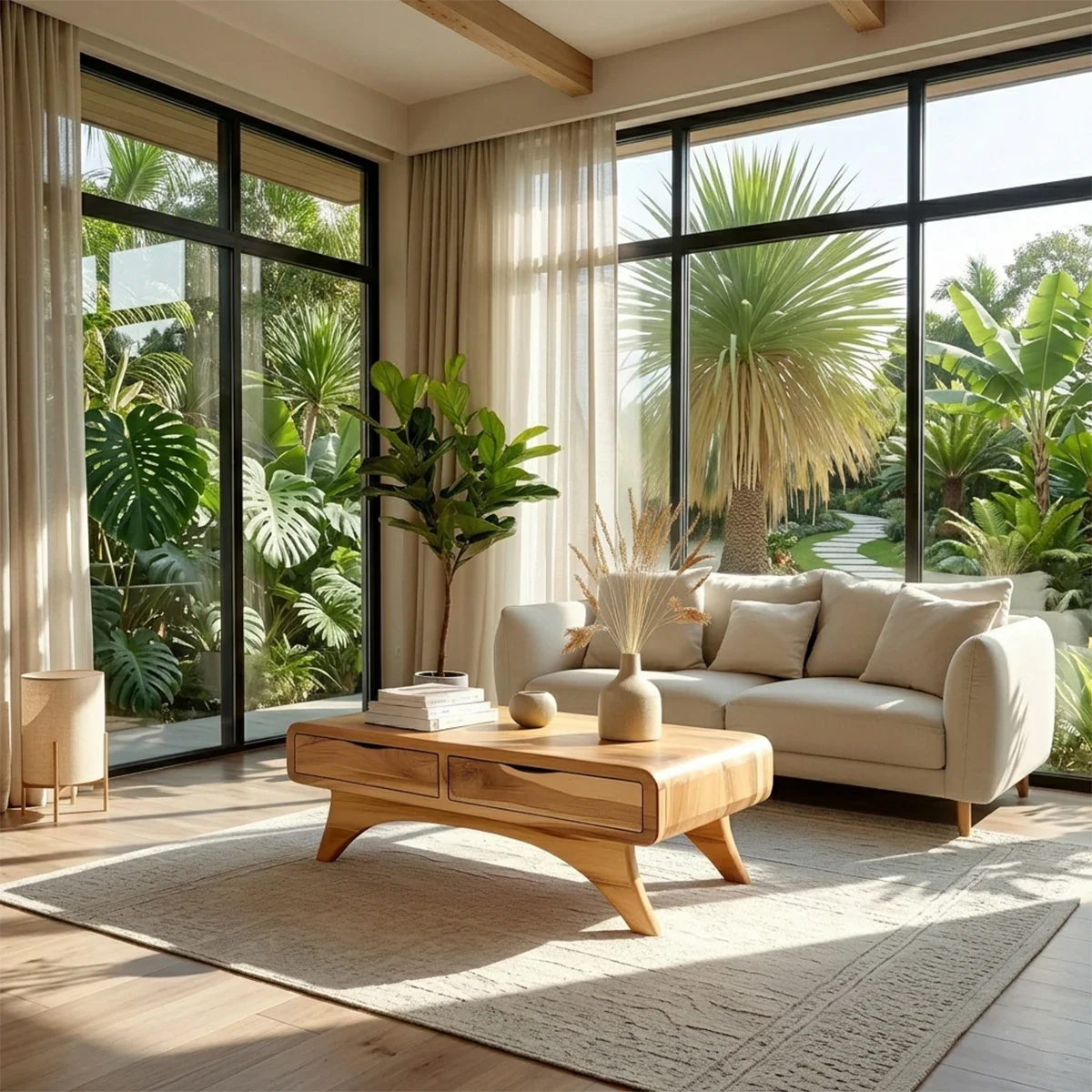 Modern coffee table featuring built-in drawers and raised legs for clean interior spaces