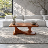 Mid Century Modern Coffee Table with Oblong Slab Top on Boomerang Pad-Foot Base - Arboriswood - 11