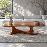 Mid Century Modern Coffee Table with Oblong Slab Top on Boomerang Pad-Foot Base - Arboriswood - 13