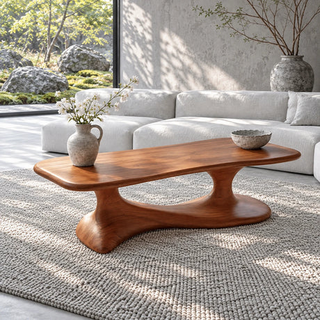 Mid Century Modern Coffee Table with Oblong Slab Top on Boomerang Pad-Foot Base - Arboriswood - 2