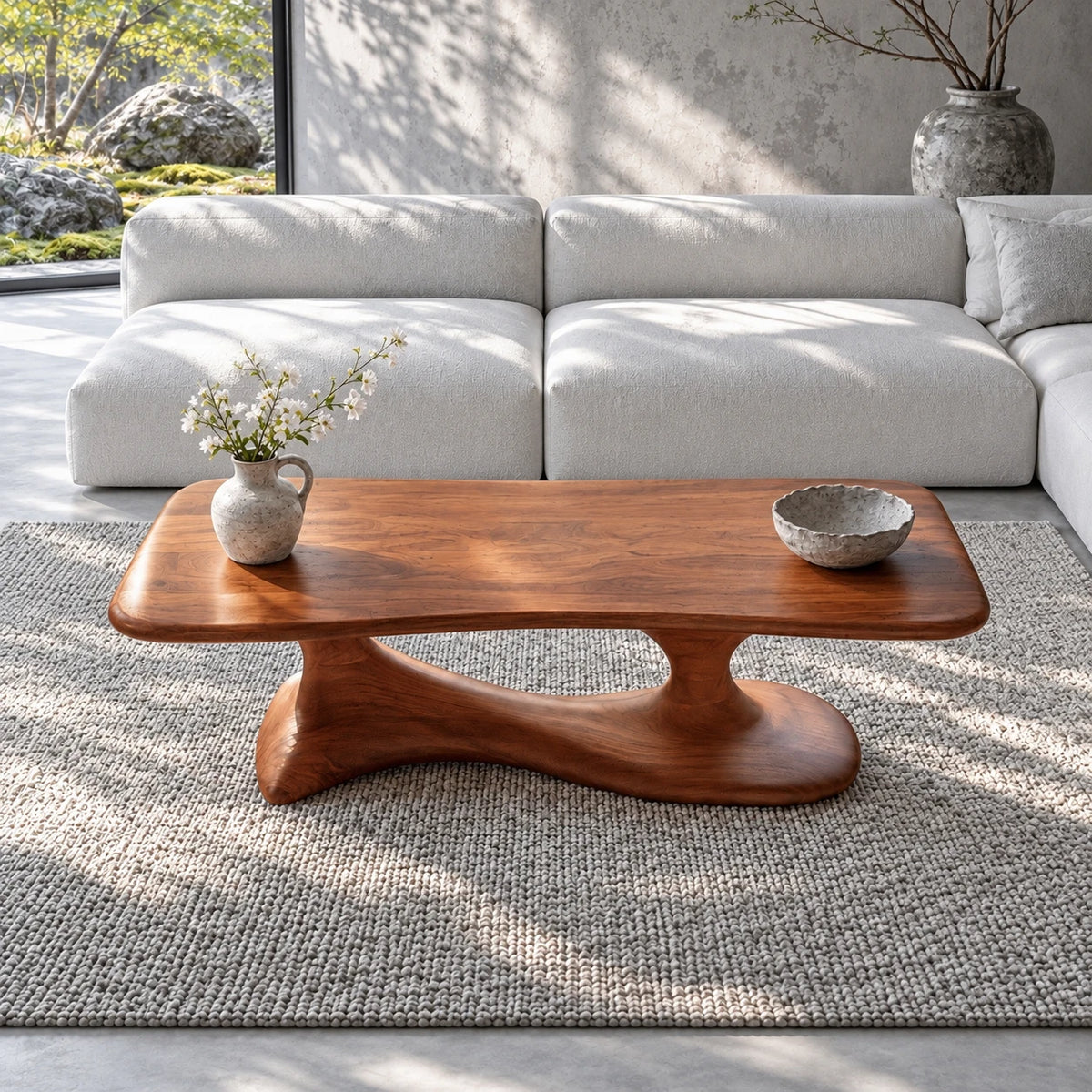 Mid Century Modern Coffee Table with Oblong Slab Top on Boomerang Pad-Foot Base - Arboriswood - 5