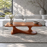 Mid Century Modern Coffee Table with Oblong Slab Top on Boomerang Pad-Foot Base - Arboriswood - 7