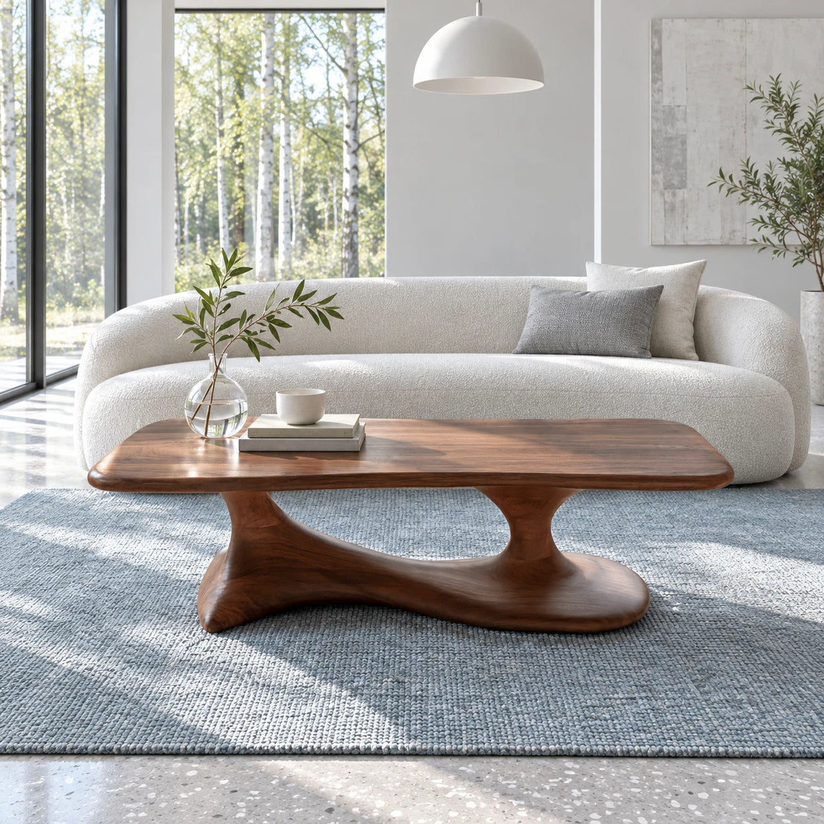Mid Century Modern Coffee Table with Oblong Slab Top on Boomerang Pad-Foot Base - Arboriswood - 8