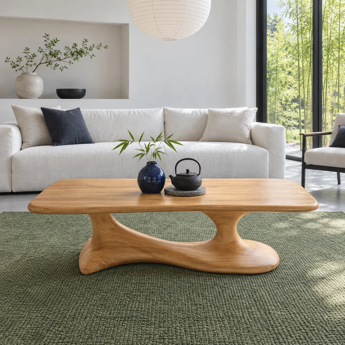 Mid Century Modern Coffee Table with Oblong Slab Top on Boomerang Pad-Foot Base - Arboriswood - 9