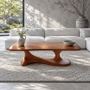 Mid Century Modern Coffee Table with Oblong Slab Top on Boomerang Pad-Foot Base - Arboriswood