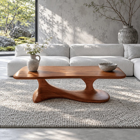 Mid Century Modern Coffee Table with Oblong Slab Top on Boomerang Pad-Foot Base - Arboriswood