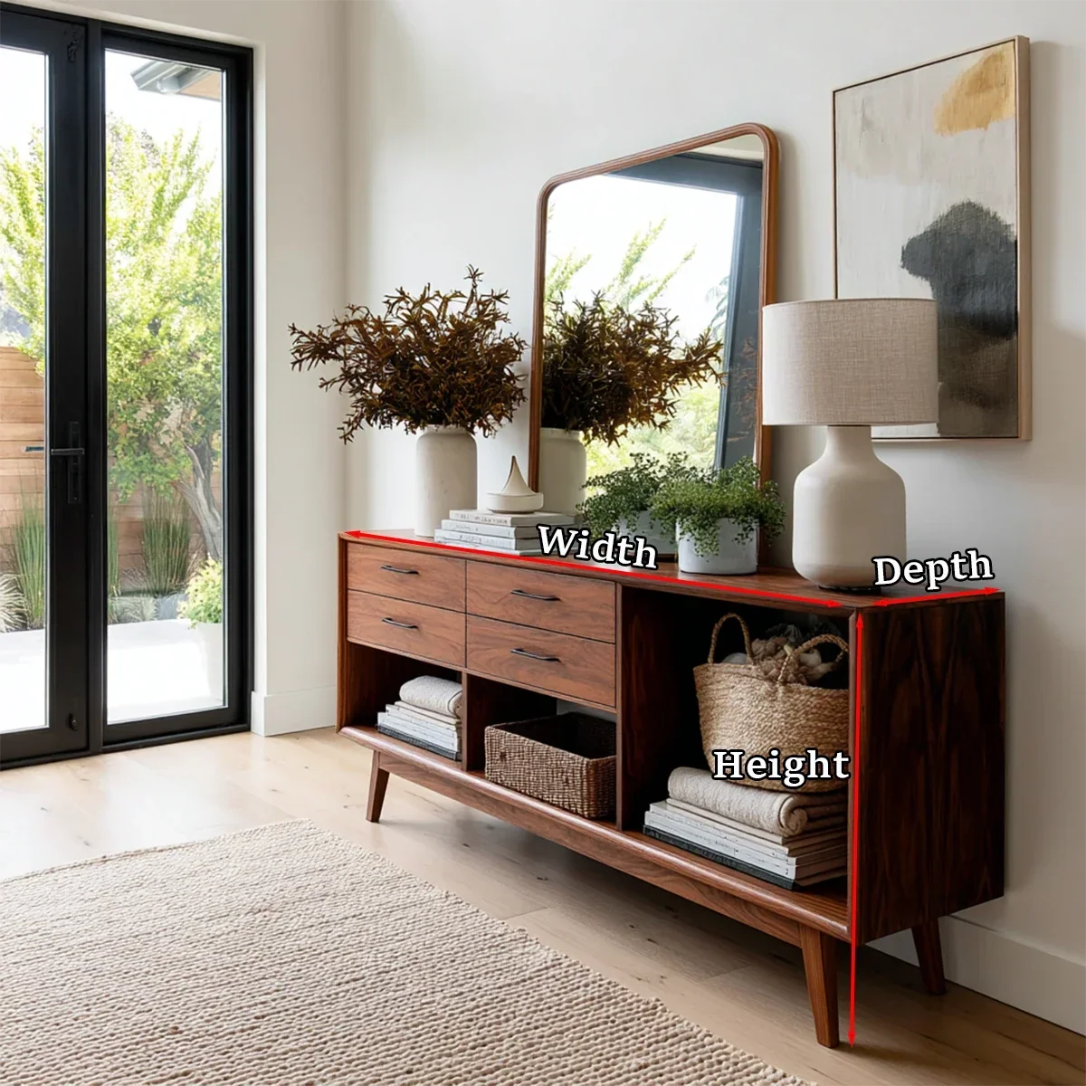 Mid Century Natural Solid Wood Console Table With Drawers and Open Shelves - Arboriswood - 10