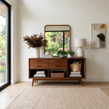 Mid Century Natural Solid Wood Console Table With Drawers and Open Shelves - Arboriswood - 11