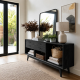 Mid Century Natural Solid Wood Console Table With Drawers and Open Shelves - Arboriswood - 8