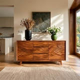 Mid Century Storage Sideboard in Natural Solid Wood with Wave Detailing - ArborisWood - 3