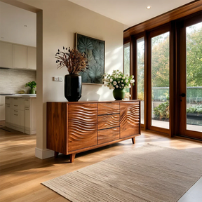 Mid Century Storage Sideboard in Natural Solid Wood with Wave Detailing - ArborisWood