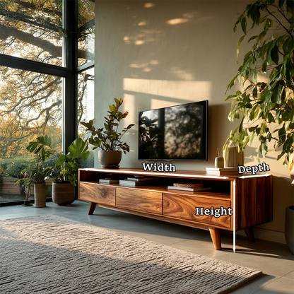 Mid Century Style TV Stand in Natural Solid Wood with Drawer Storage - ArborisWood - 12
