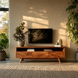 Mid Century Style TV Stand in Natural Solid Wood with Drawer Storage - Arboriswood - 13