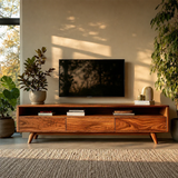 Mid Century Style TV Stand in Natural Solid Wood with Drawer Storage - Arboriswood - 16