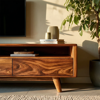 Mid Century Style TV Stand in Natural Solid Wood with Drawer Storage - ArborisWood - 5