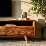 Mid Century Style TV Stand in Natural Solid Wood with Drawer Storage - Arboriswood - 5