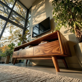 Mid Century Style TV Stand in Natural Solid Wood with Drawer Storage - Arboriswood - 6