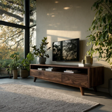 Mid Century Style TV Stand in Natural Solid Wood with Drawer Storage - Arboriswood - 8