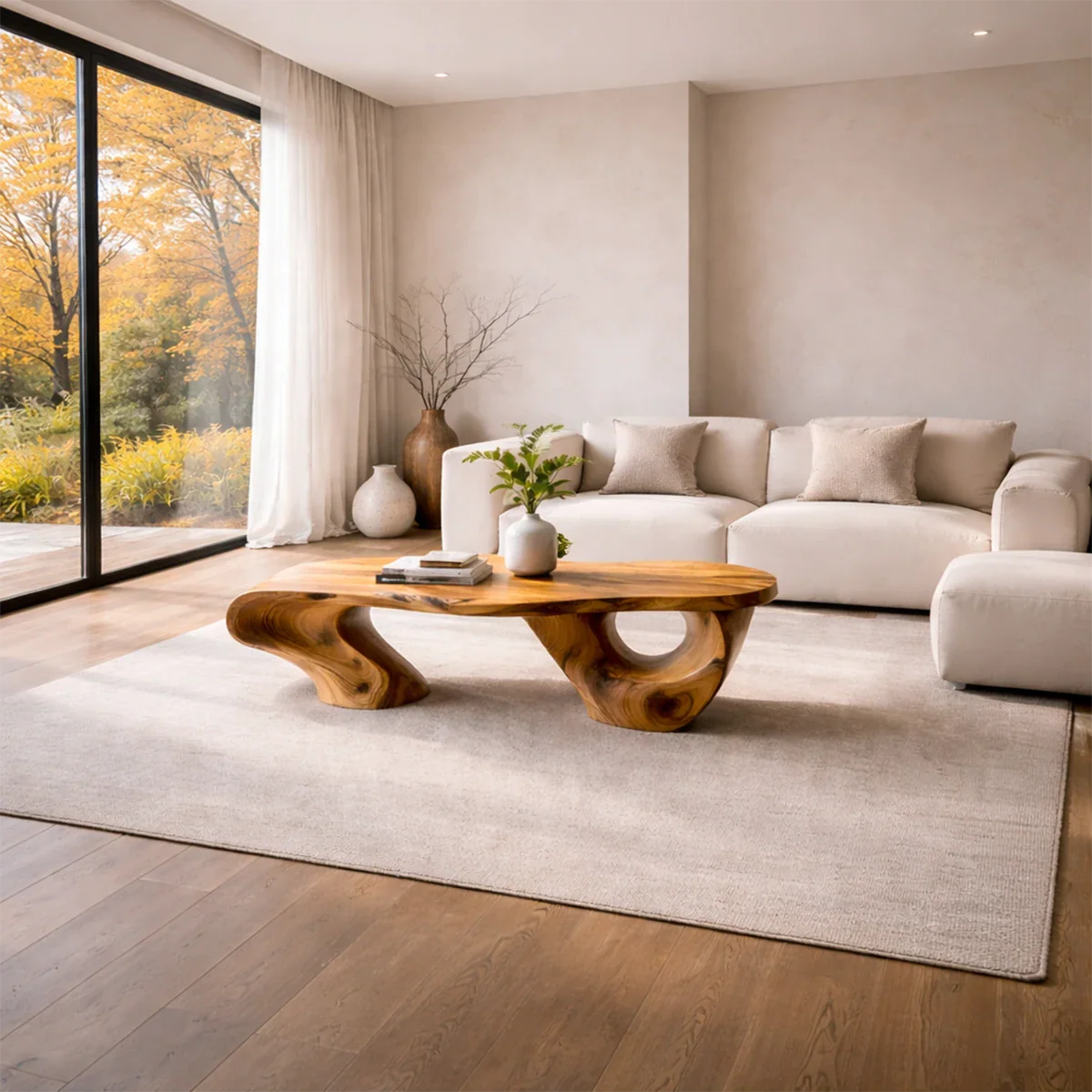 Minimal brown coffee table with asymmetrical legs