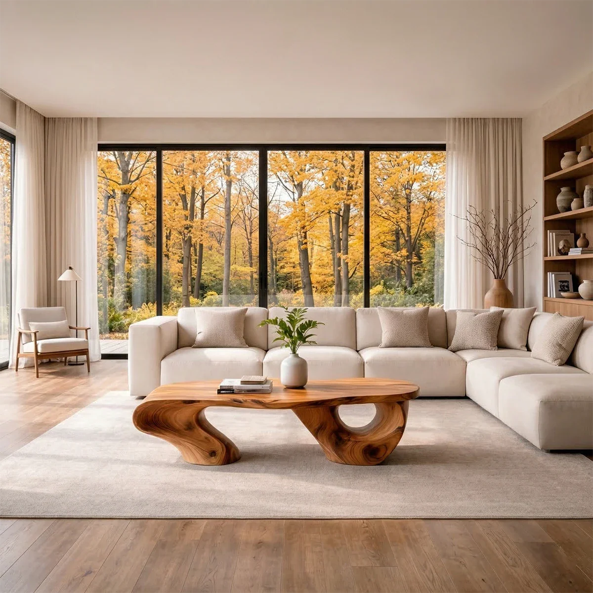 Brown coffee table with offset base design