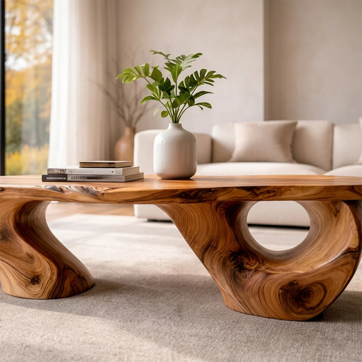 Modern brown coffee table with unique leg position