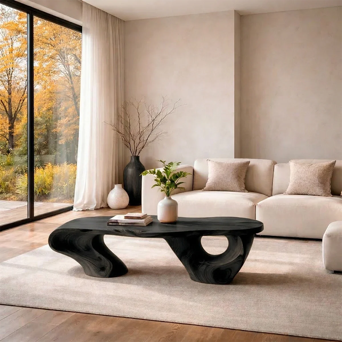 Designer black coffee table with minimal structure