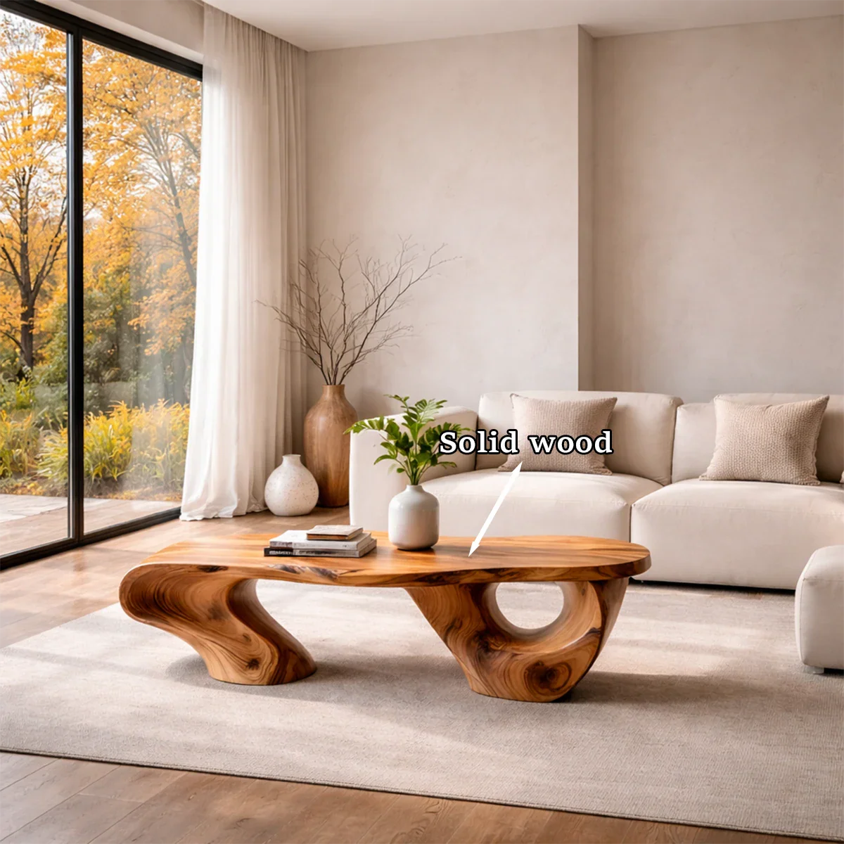 Brown coffee table with subtle asymmetry