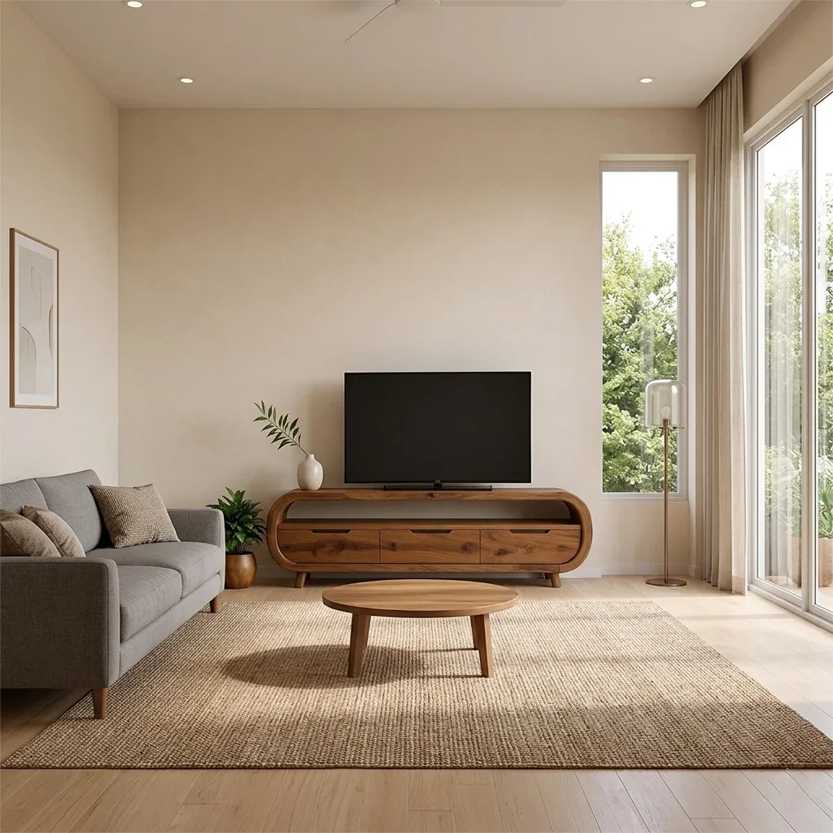 Modern TV stand in espresso brown finish with flowing grain detail and low profile design