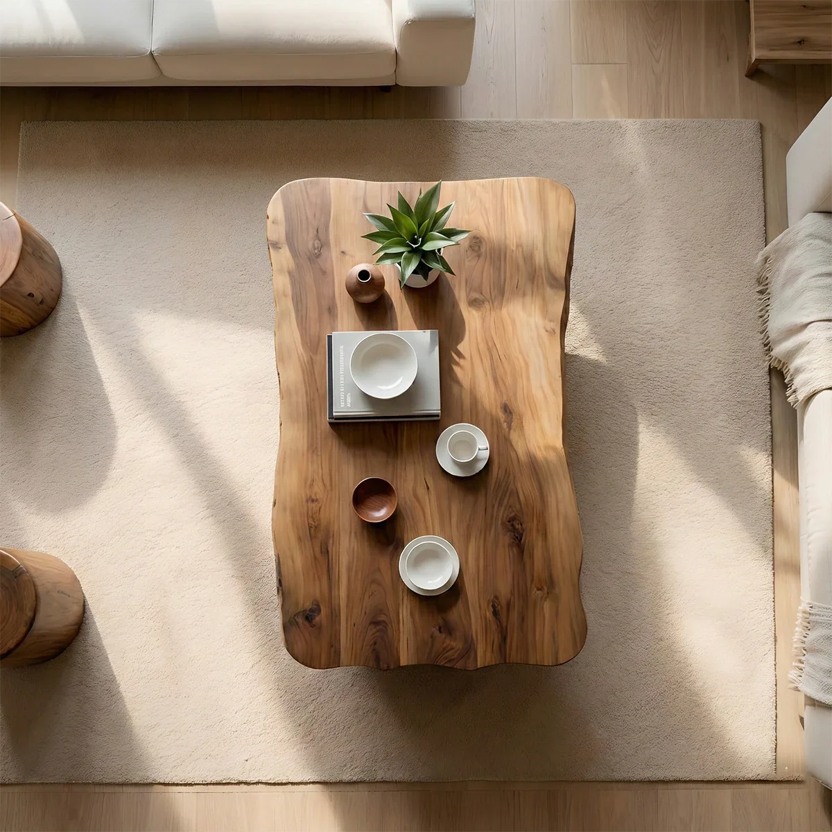 Minimal Luxury Low Coffee Table – Solid Wood Organic Living Room Table - ArborisWood - 5