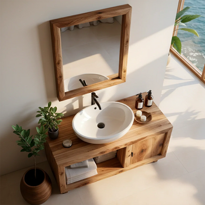 Modern vanity with open towel storage – bathroom vanity cabinet