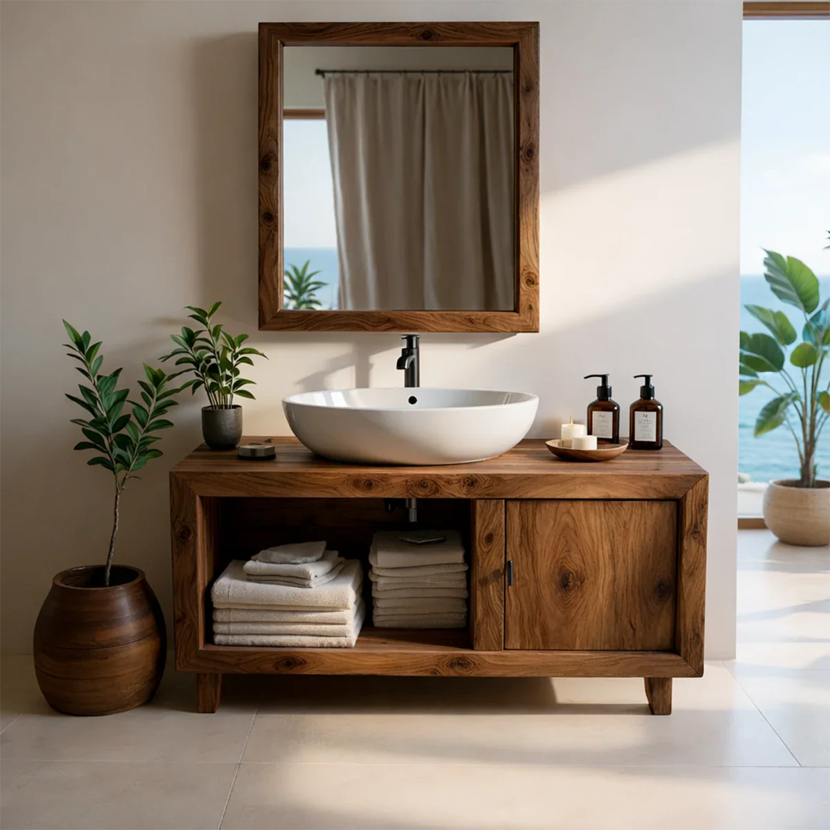 Freestanding vanity with storage space – solid wood vanity