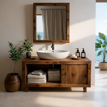 Freestanding vanity with storage space – solid wood vanity