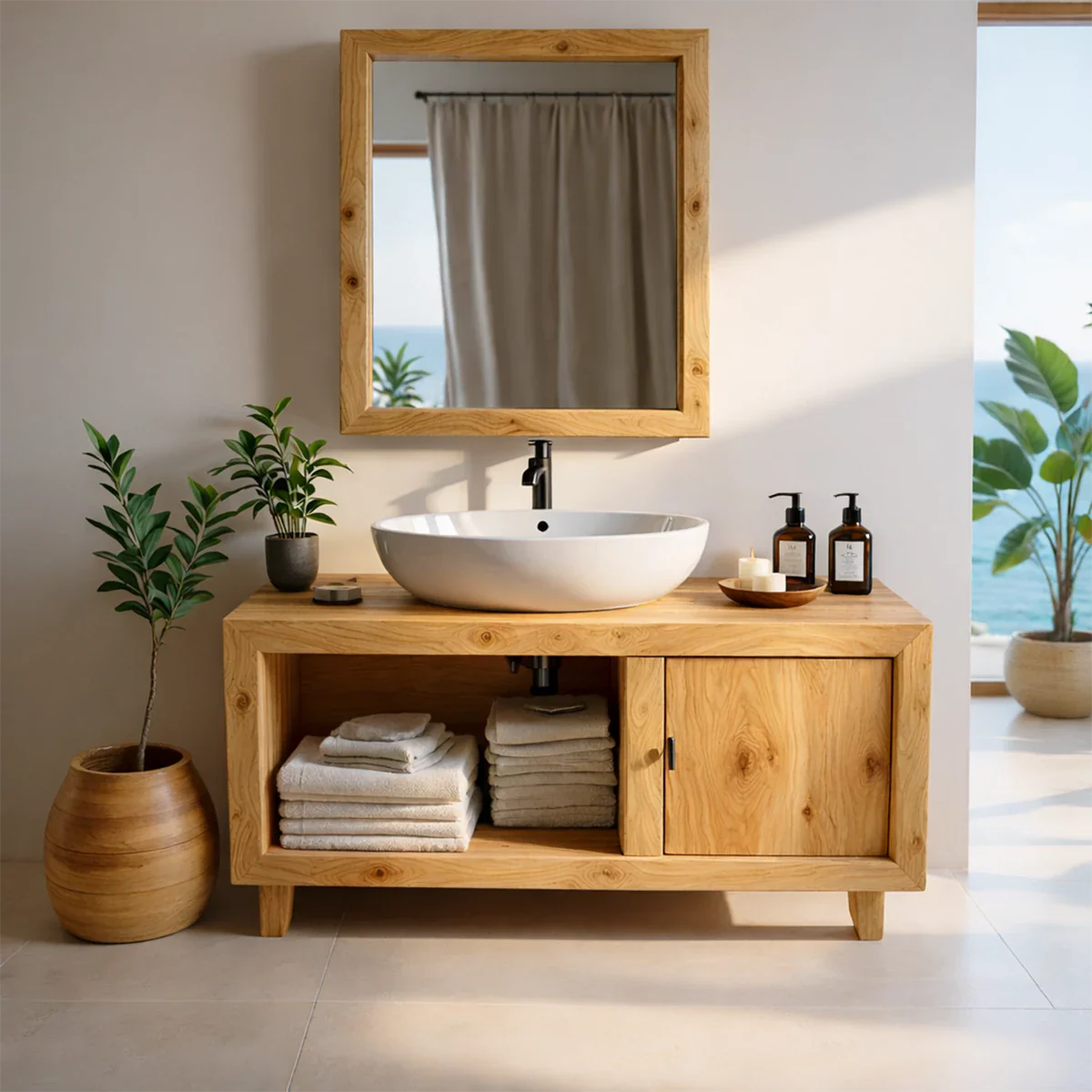 Compact vanity with shelf storage – bathroom vanity